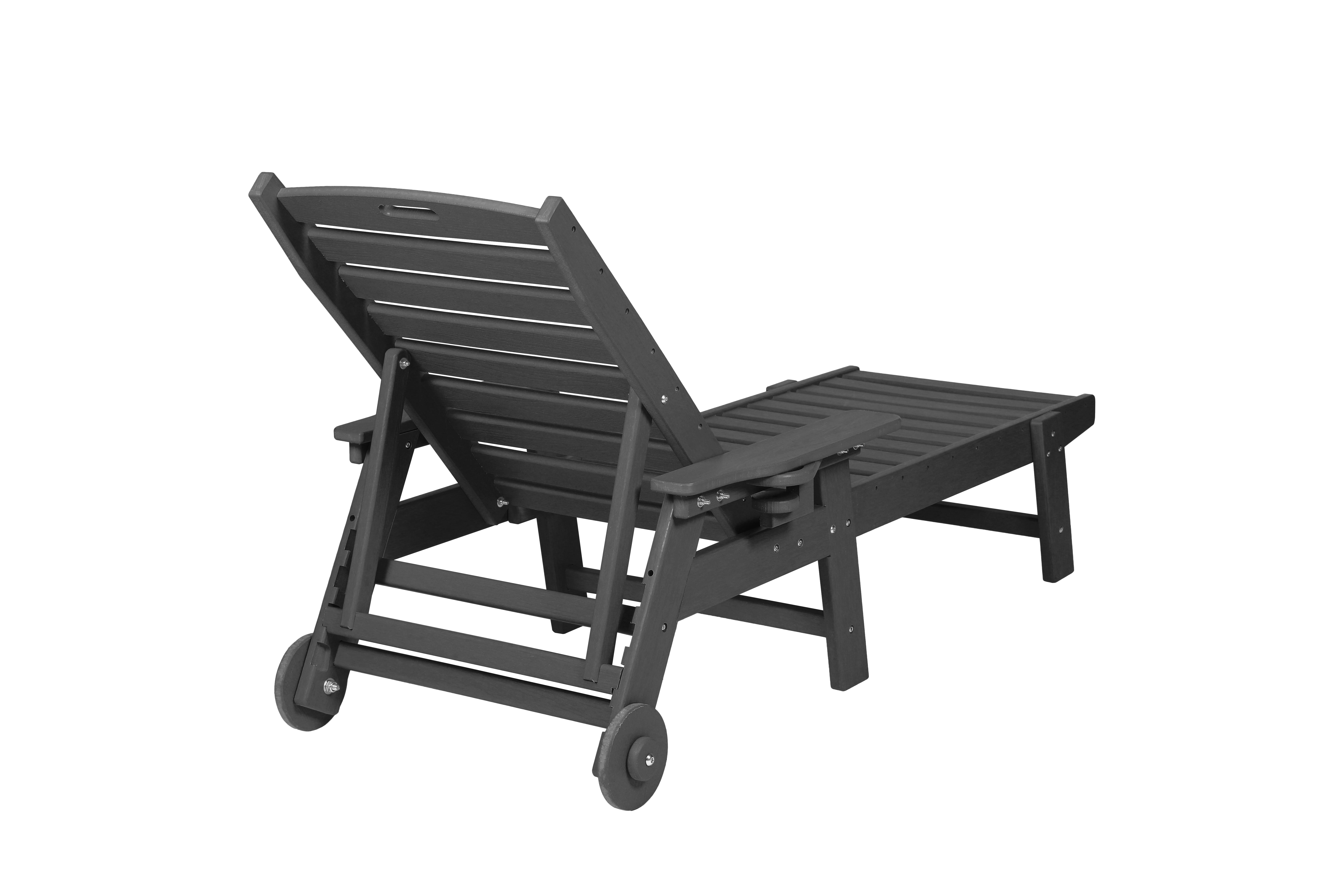 3 Piece Lounge Chair Set, 5 Position Adjustable Oversized Chaise Lounge with Side Table for Patio Poolside, Black