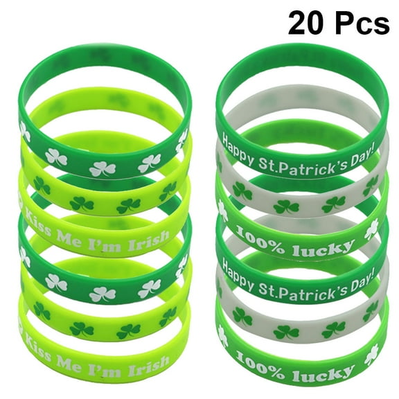 HONMEET 20pcs Irish Wristband Bracelets Silicone Assorted Colors for Men Women St. Patrick's Day Party Supplies