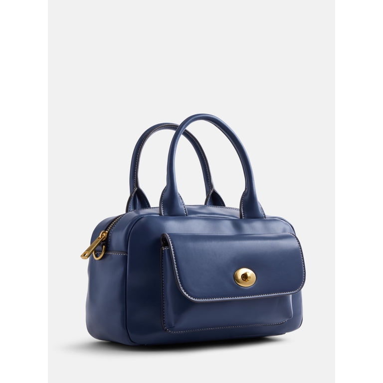 Free Assembly Faux Leather Satchel Handbag, Navy photo 2