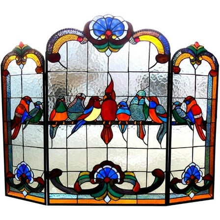 Pemberly Row GlassGathering Birds Design Folding Fireplace Screen 40"