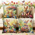 thumbnail image 4 of AZXY Easter Throw Pillow Covers 18x18 Set of 4, Bunny & Egg Decorative Pillowcases, Soft Flock Fabric Pillow Covers for Couch Sofa Living Room Bedroom Spring Easter Home Decor, 4 of 6