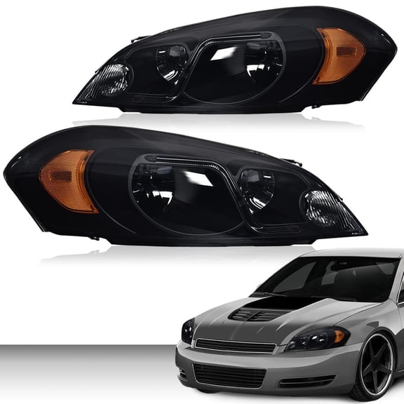 PIT66 Led Headlamp DRL Assembly Accessories Smoky lens Black Housing Amber Reflector Fit for 06-13 Chevy Impala /14-16 Chevrolet Impala Limited / 06-07 Chevy Monte Carlo