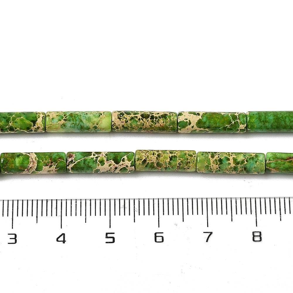 Dyed Natural Imperial Jasper Beads Strands Column Lime Green 13~14x4.5mm Hole: 1.4mm 30pcs/strand 15.79~15.94''(40.1~40.5cm) Diy