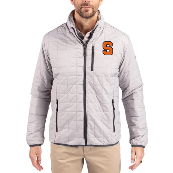Men's-Cutter & Buck  Gray Syracuse Orange Rainier Eco Insulated PrimaLoft Full-Zip Puffer Jacket