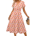 thumbnail image 3 of UVN Women Summer Dresses Short Sleeve V Neck A-Line Midi Dress Ladies Boho Beach Floral Print Sundress, 3 of 9