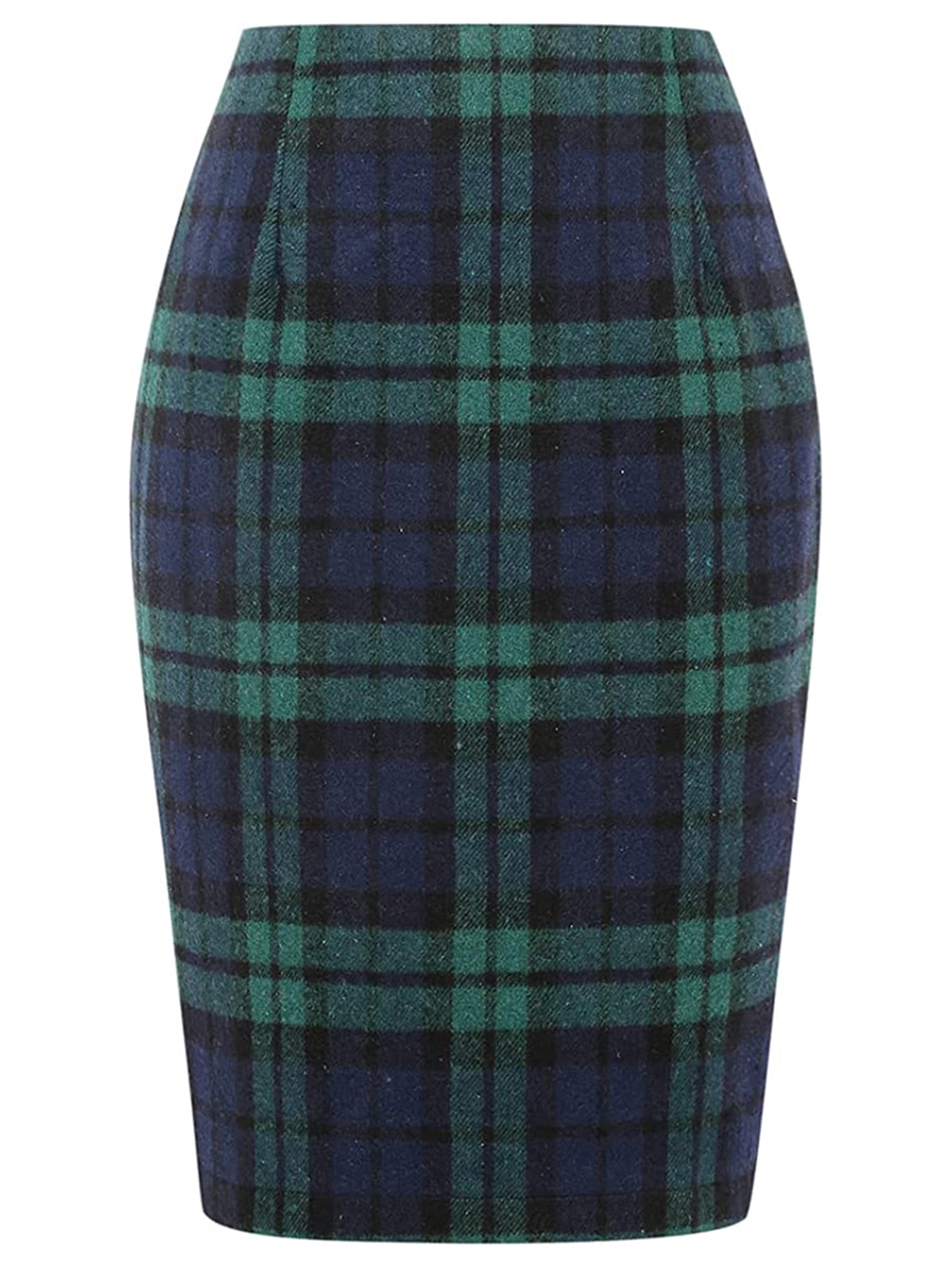 Women Plaid Pencil Skirt Casual Wool Autumn Winter High Waist Slit A