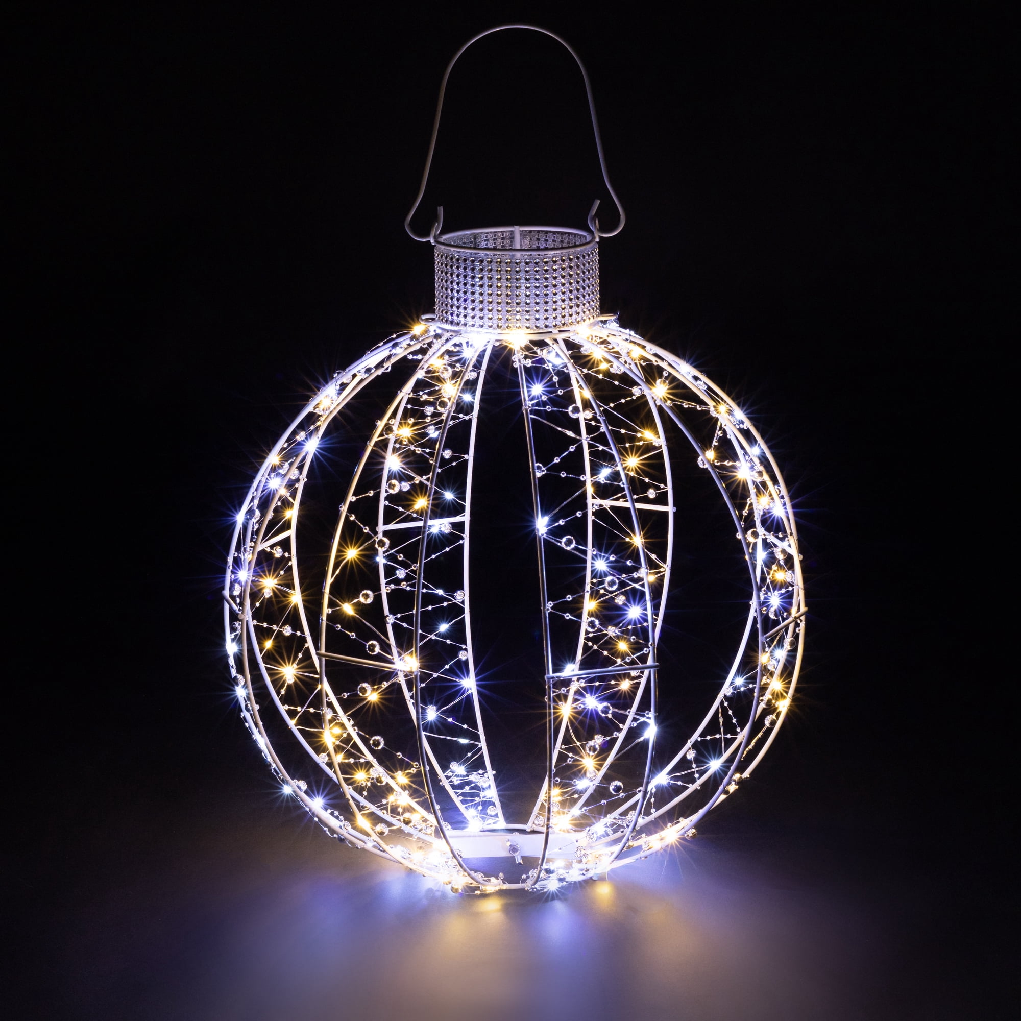 LED Lighted Bead 3-D Ball Ornament Christmas Outdoor Decoration - 15" - Candlelight Clear