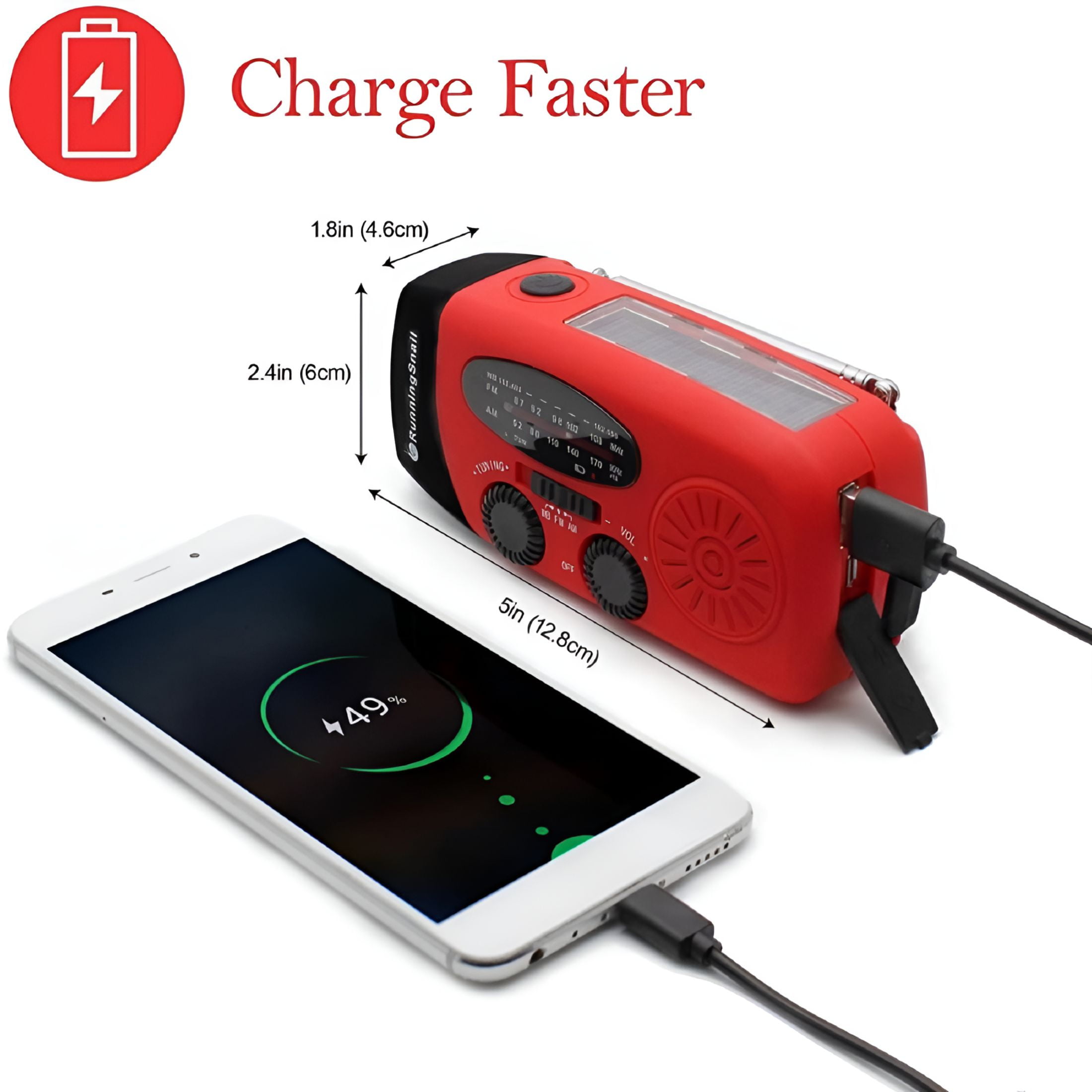 GJX 2026 New Solar Hand Crank Radio Am/Fm/Noaa/Wb Weather Emergency Radio,Dynamo Led Flashlight 2000Mah Power Bank for Iphone/Android Smart Phone for Camping,Hiking,Travel,Emergencies