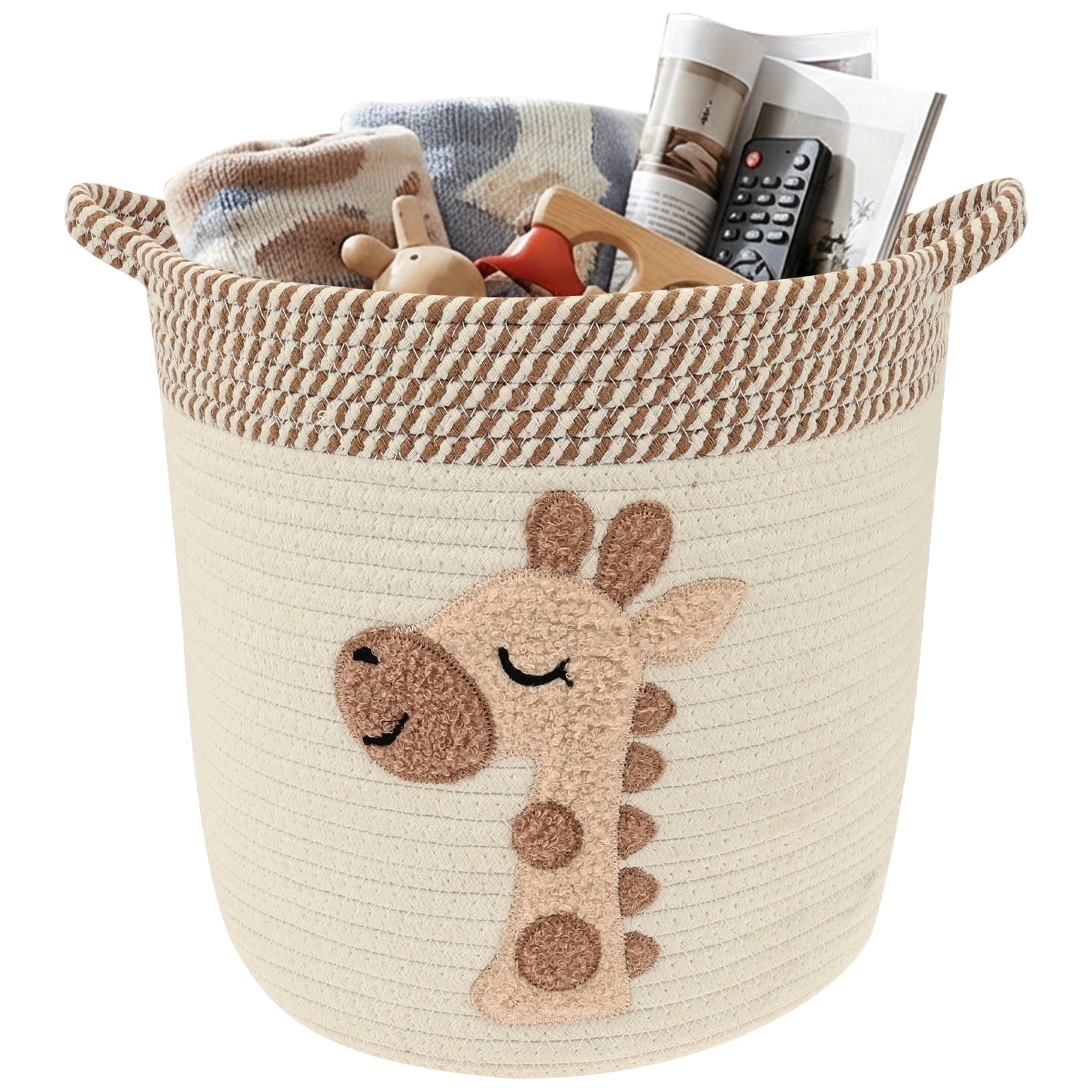 Cotton Rope Toy Storage Basket for Kid, Laundry Hamper for Baby Clothes Blanket, Living Room Nursery Decor, Giraffe Animal Shape
