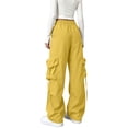 thumbnail image 3 of Cargo Pants Women Baggy Y2k Streetwear Wide Leg Pants with Pockets High Waist Drawstring Goth Yellow S, 3 of 5