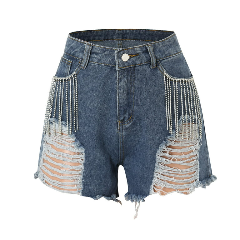High Waisted Denim Shorts Women Summer Jean Shorts Ripped Booty Shorts  Studded Shorts With Tassel Plus Size Levi's Shorts 