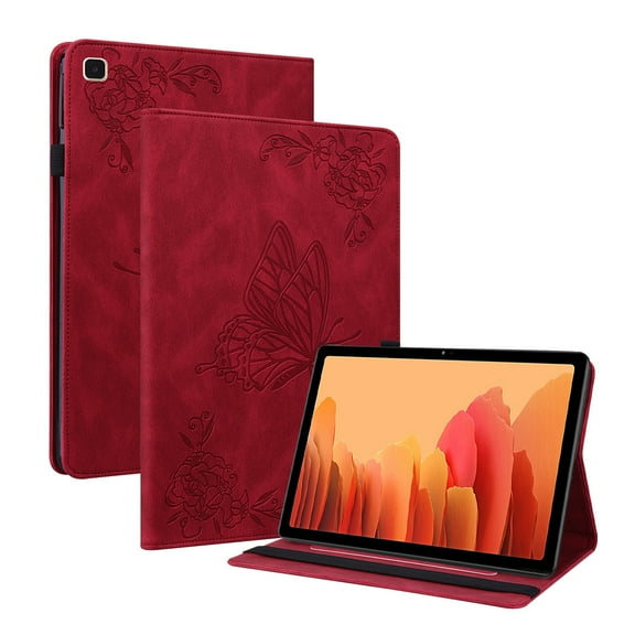 Galaxy Tab A7 Case, TECHCIRCLE Multi-Angle Folio Stand Premium Embossed Butterfly PU Leather Protective Smart Cover with Auto Wake Sleep for Samsung Galaxy Tab A7 10.4 SM-T500/T505/T507 - Red