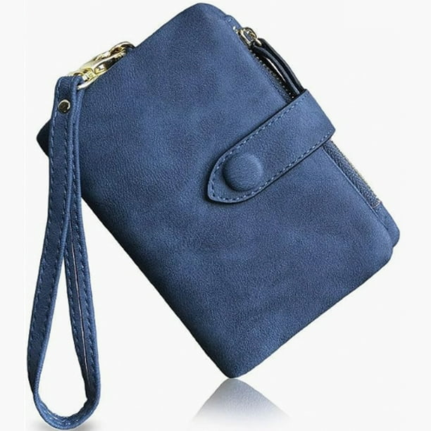 Apuakthei - Cartera pequeña de piel plegable para mujer, con ranuras para tarjetas, ventana de identificación, monedero con cremallera