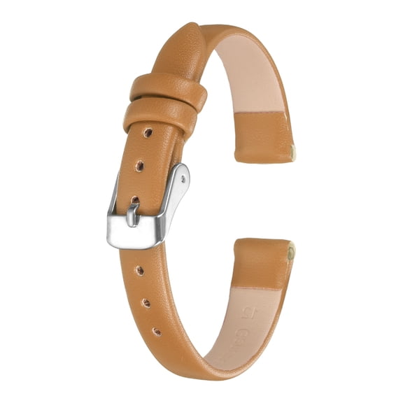 Leather Watch Band 12mm Soft Genuine Leather Watch Straps Quick Release Flexible Replacement Strap Silver Buckle with 3pcs Spring Bar Pins for Men Women, Light Brown