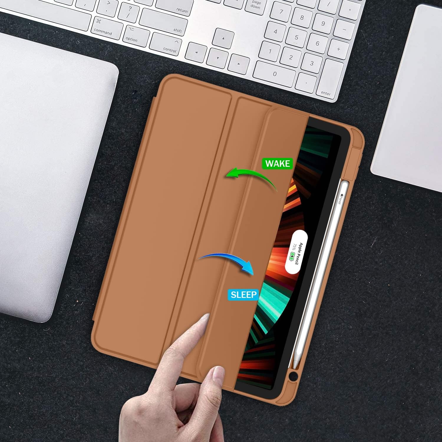 HCTian New iPad Pro 12.9 Inch Case 2022/2021/2020(6th/5th/4th Gen) with Pencil Holder,Smart Case [Support Touch ID and Auto Wake/Sleep] with Auto 2nd Gen Pencil Charging