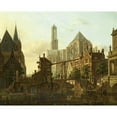 thumbnail image 2 of Jan Hendrik Verheyen 14x12 Black Ornate Wood Framed Double Matted Museum Art Print Titled: A Lively Townscene, Utrecht, 2 of 5