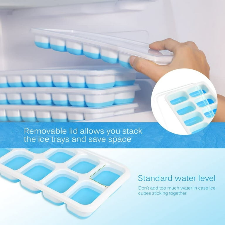 Select4U Ice Cube Trays with Lid BPA Free, 4 Pack 56 Ice Easy Release  Flexible Silicone Ice Cube Tray Stackable No Spill Ice Tray Dishwasher Safe  for