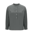 thumbnail image 4 of ClodeEU Women's Linen Blend V Neck Long Sleeve Button Shirt ,Loose Fit Casual Blouse Gray,Womens Plus M, 4 of 5