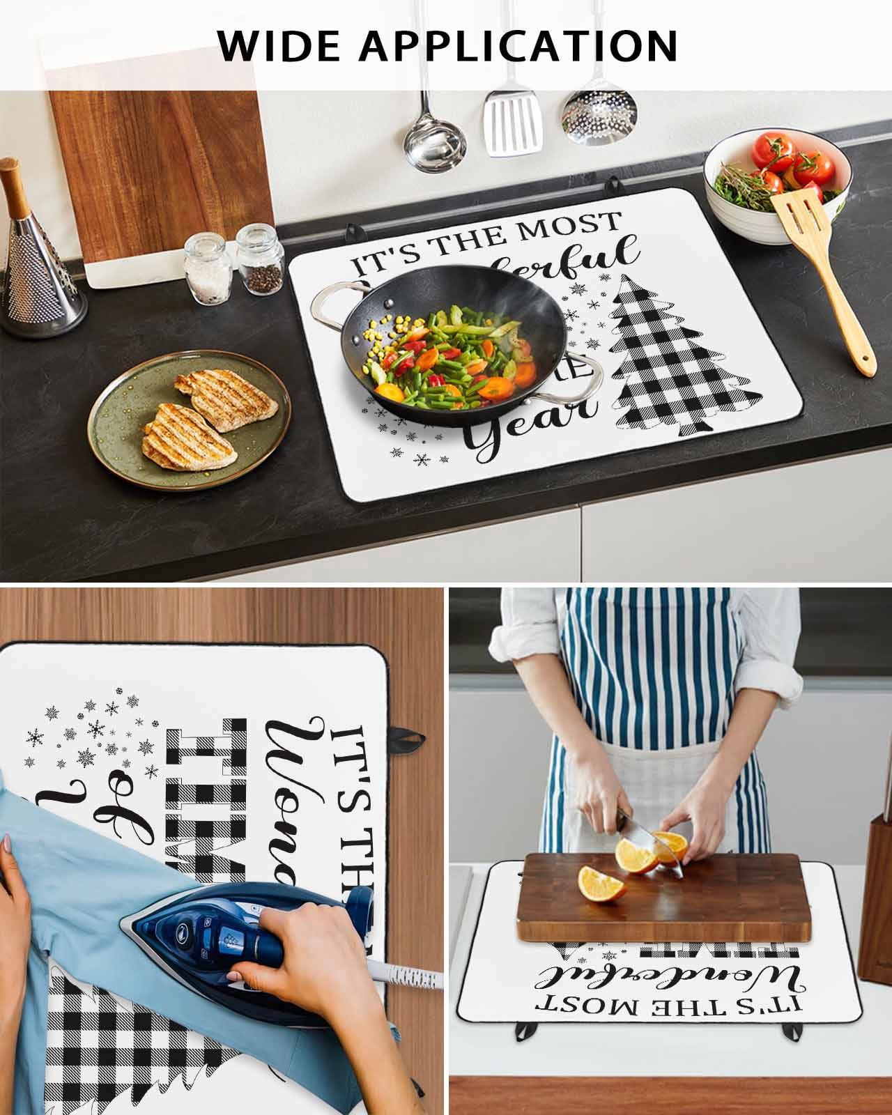 Large Induction Cooktop Protector Mat Christmas Stove Top Covers for Electric Stove, Winter Black White Plaid Pine Tree Snowflakes Decorative Stove Burner Cover Mats, Glass Top Stove Cover