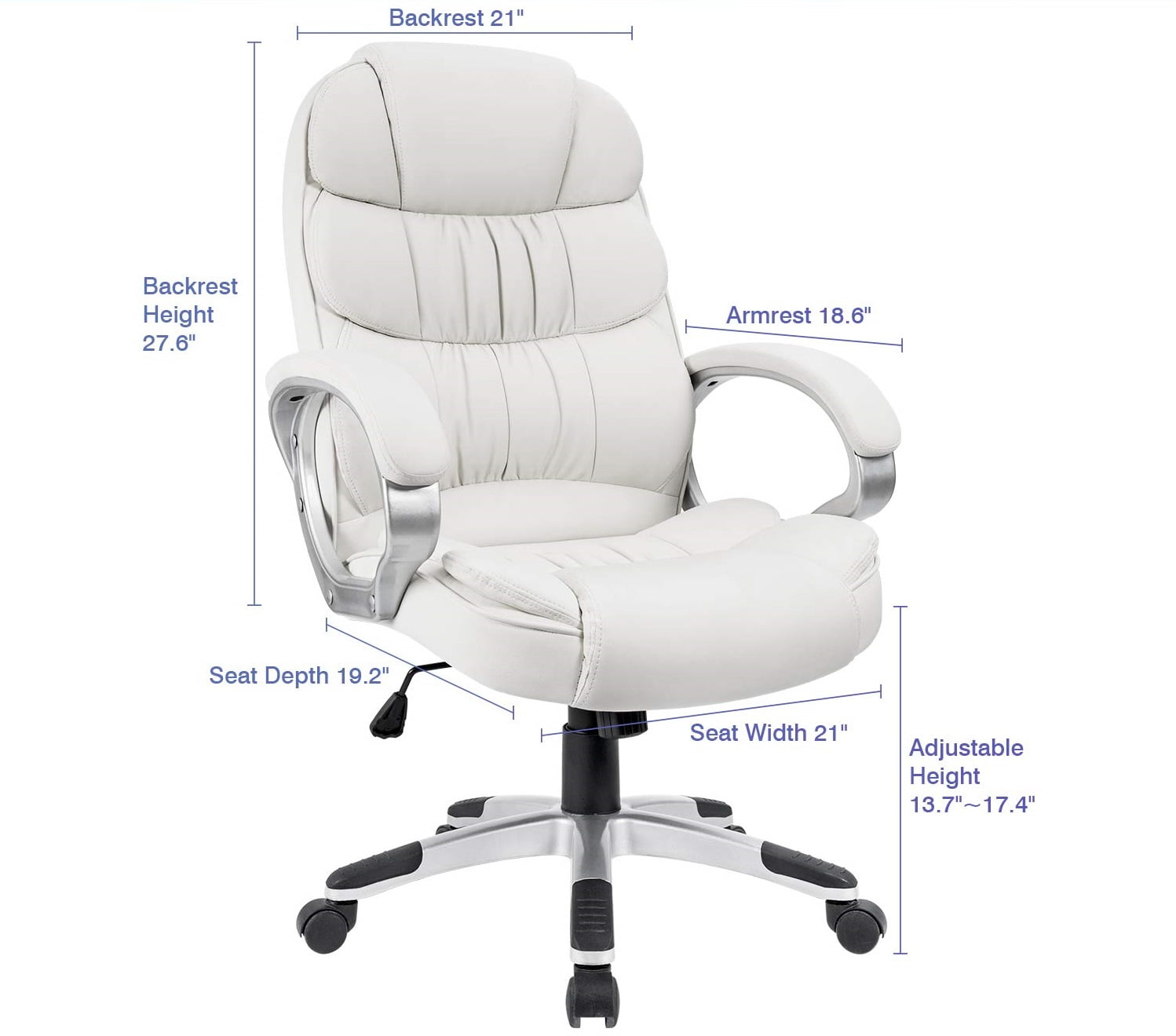 Lacoo Faux Leather High-Back Executive Office Desk Chair with Armrests,  White