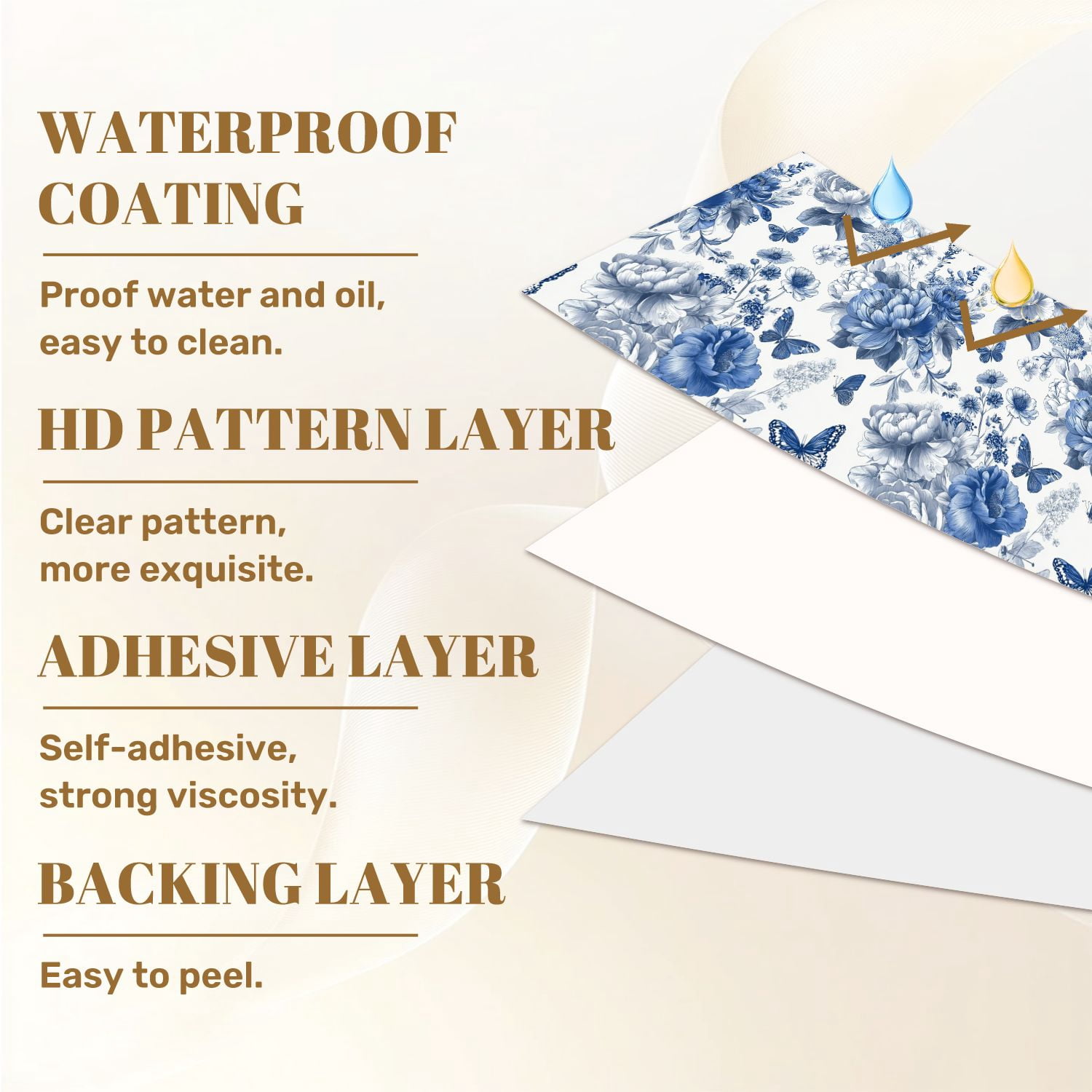 Vintage Peel and Stick Wallpaper 23.6in x 9.8ft Blue Floral Butterflies Hand Drawn Style Contact Paper Vinyl Self-Adhesive Removable Wall Paper for Bedroom Kitchen Cabinet Décor Renter Friendly