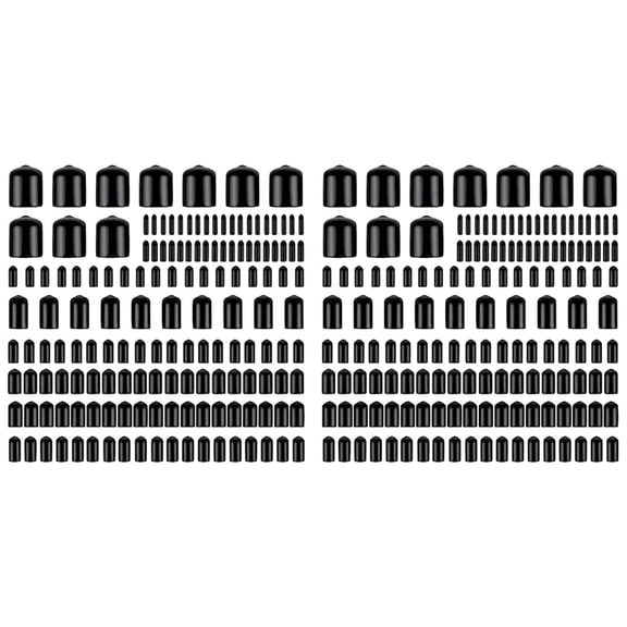 320Pcs Assorted Size Rubber End Caps, Flexible Screw Thread Protector Caps Round Vinyl Bolt Screw Cover Caps in 9 Size,320 x Rubber End Caps,Black
