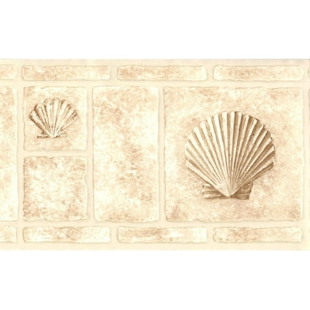 Tales Border - 878475 Raised Beige Tile Shell Seahorse Wallpaper Border MKB5093