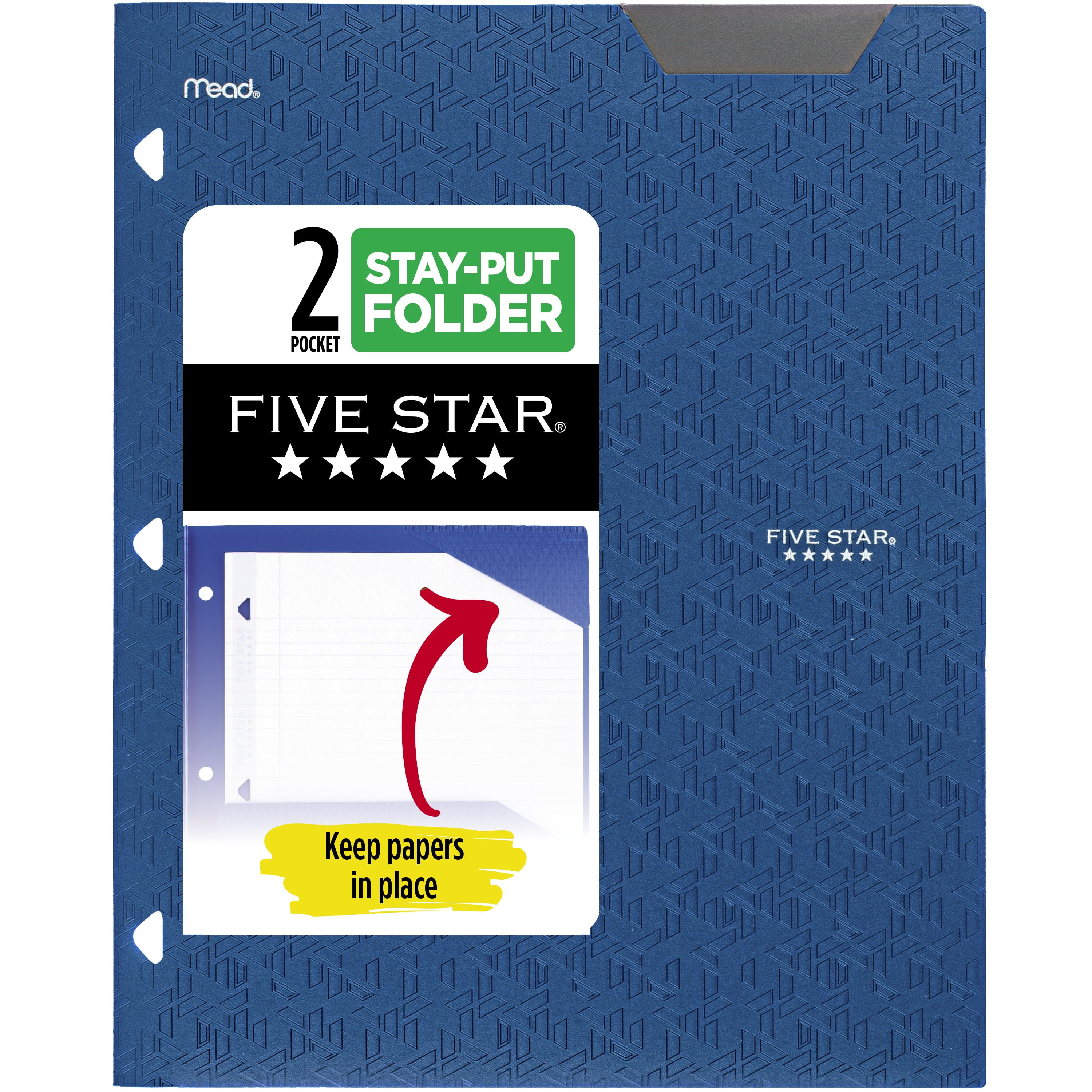 (2 pack) Five Star 2-Pocket Stay-Put Plastic Folder, Pacific Blue (333420A-WMT22)