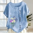 thumbnail image 4 of ClodeEU Women's Floral Print Short Sleeve T-Shirt, Casual Crew Neck Loose Fit Blouse Sky Blue,Women's Plus XL, 4 of 5