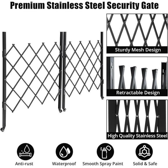 Towallmark Folding Driveway Gate – 61" x 122" Metal Barrier with Casters and Key Lock