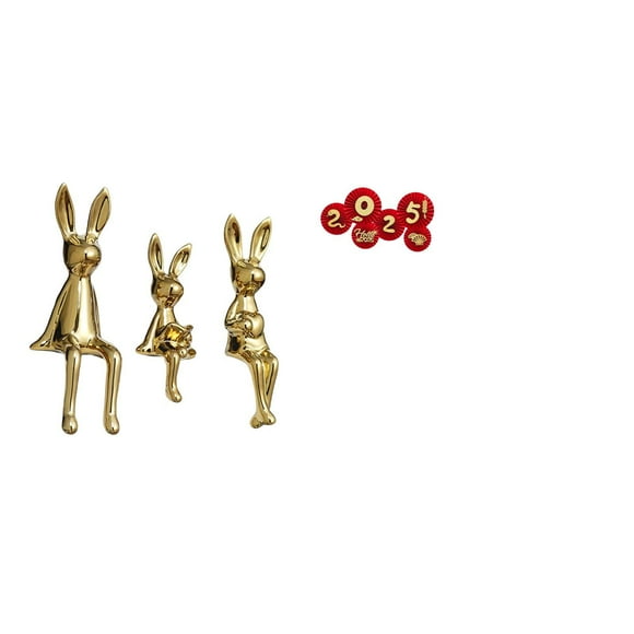 Estatuas De Familia De Conejos, Centro De Mesa, Escultura Animal Para Decoración De Estantería Con Adorno De Bendición De Abanico De Papel De Año Nuevo Chino, Diseño De Escena, Decoración