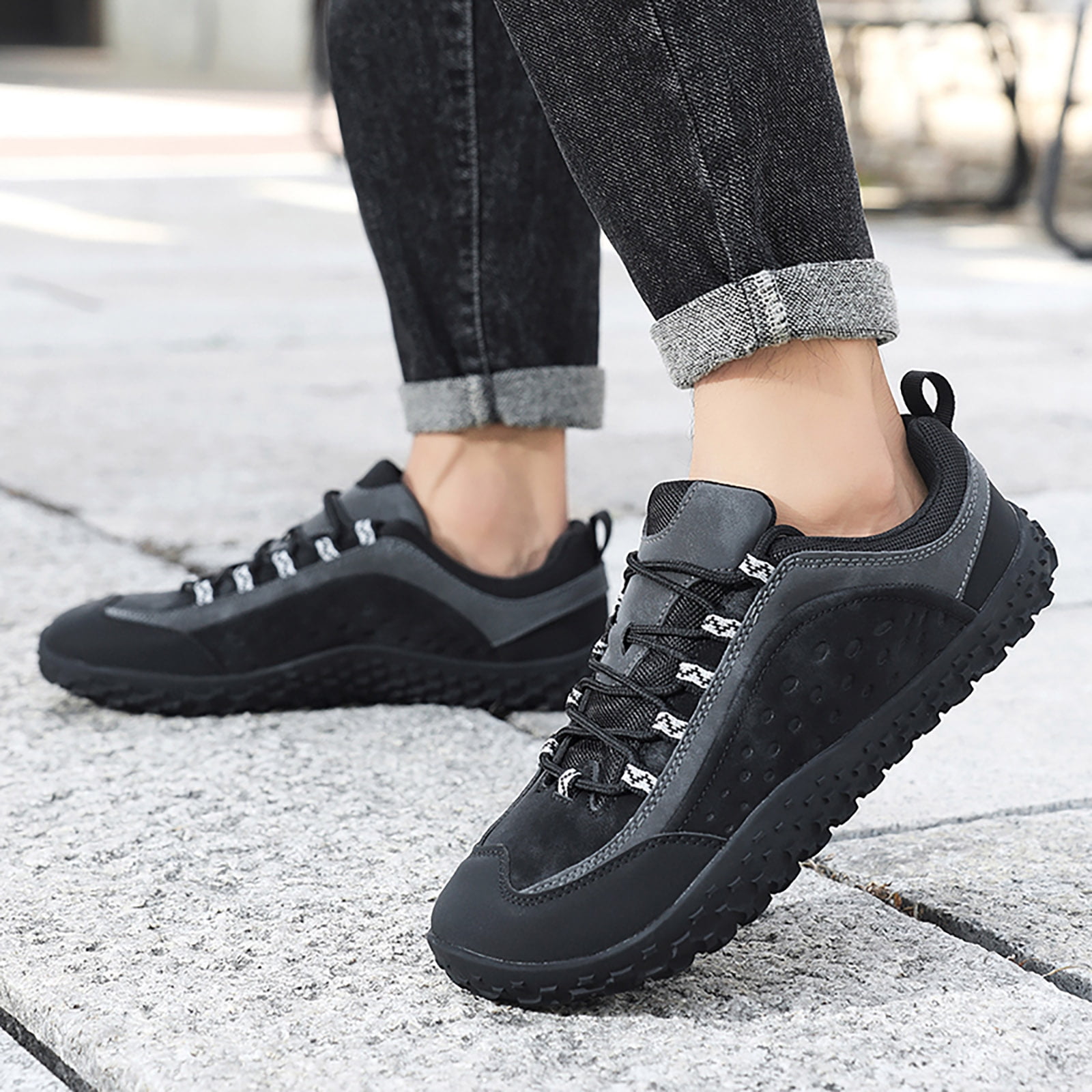 Rokment Womens Mens Barefoot Hiking Shoes 2026 Spring Fall Fashion Casual Color Block Outdoor Sports Trekking Flat Waterproof Wide Toe Low Top Construction Walking Sneakers Black Size 8.5