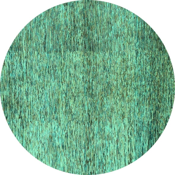 Ahgly Company Machine Washable Indoor Round Abstract Turquoise Blue Modern Area Rugs, 3' Round
