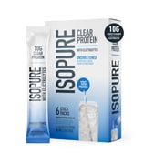 Isopure Clear Protein Powder with Electrolytes, Unsweetened Stick Pack, 6 Count