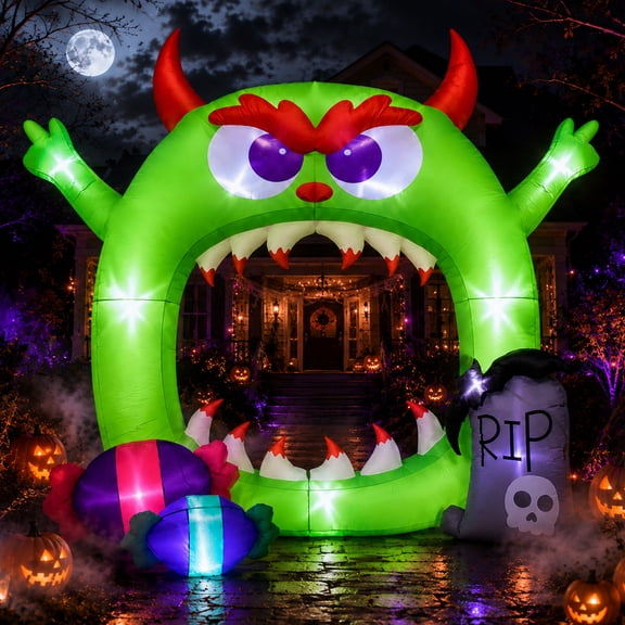 Inflable Halloween Arco Monstruo Gigante 3.66m Luz Led Verde
