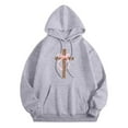 thumbnail image 6 of Hoodie Women Fall Vintage Bow Print Hoodies Oversize Long Sleeve Graphic Sweatshirts Trendy Preppy Tops Drop Shoulder Design Streetwear Women's Sweatshirt Grey M, 6 of 7