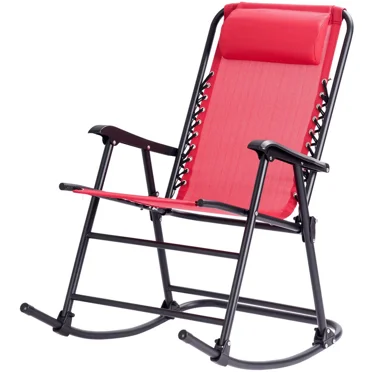 Outsunny 2 Piece Outdoor Rocking Chair Set, Patio Furniture Set with Folding Design, Armrests for Porch, Camping, Balcony, Red