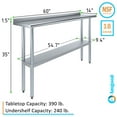 thumbnail image 2 of AmGood 14" X 60" Stainless Steel Work Table with 1.5" Backsplash | Metal Kitchen Food Prep Table | NSF, 2 of 8
