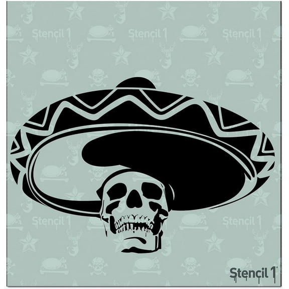 Stencil1 Mexican Skull Sombrero Stencil Art Craft - 5.75" x 6"