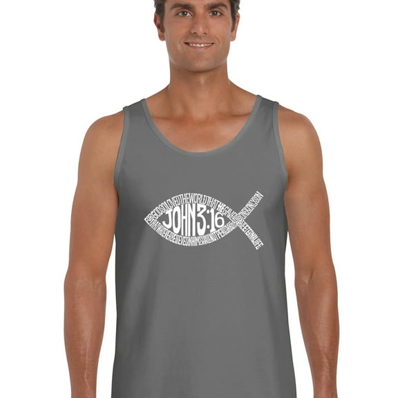 LA Pop Art Men's Word Art Tank Top - John 3:16 Fish Symbol