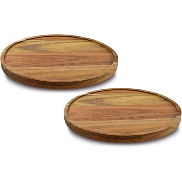 Organizador Lazy Susan de madera de acacia de 10.0 in, plato giratorio de cocina para gabinete, despensa, mesa, organización, paquete de 2