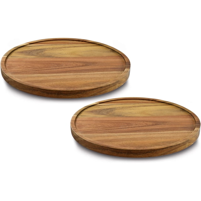 Organizador Lazy Susan de madera de acacia de 10.0 in, plato giratorio de cocina para gabinete, despensa, mesa, organización, paquete de 2