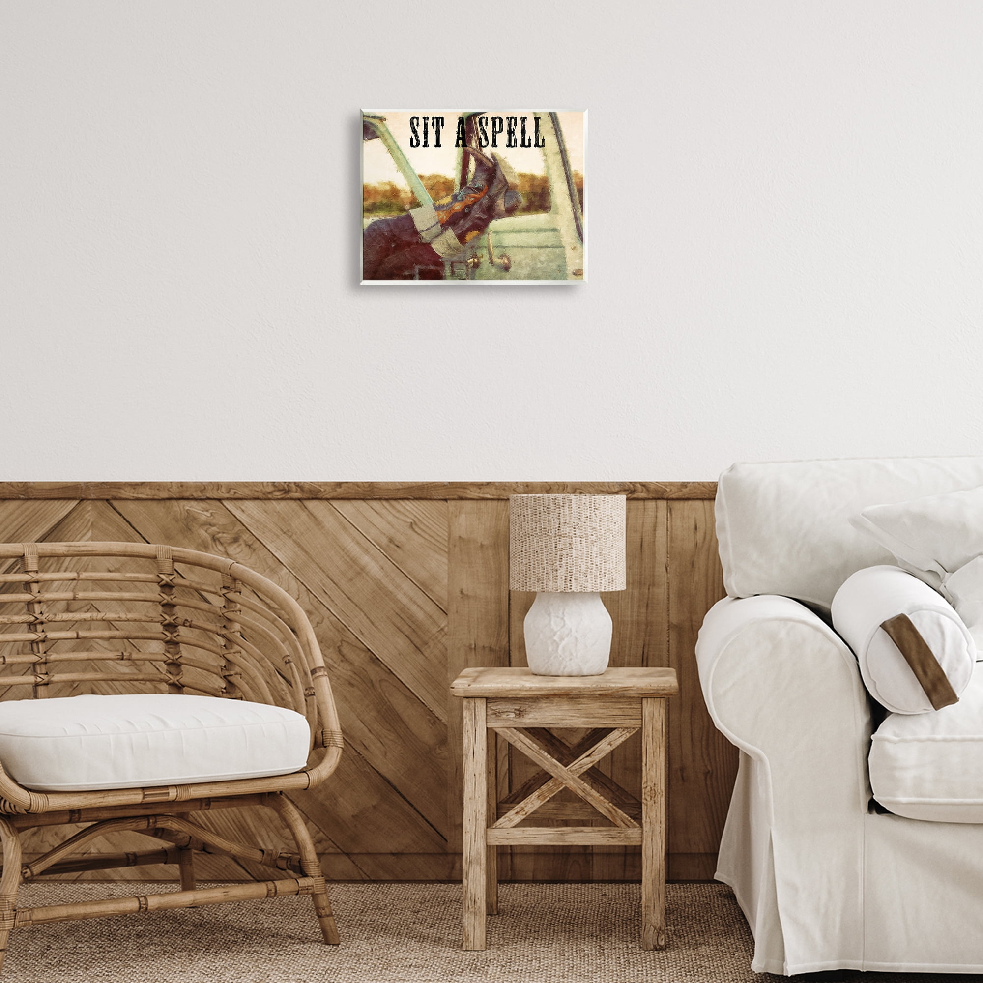 Stupell Industries Sit A Spell Cowboy Typography Painting Unframed Art Print Wall Art, 14 x 11