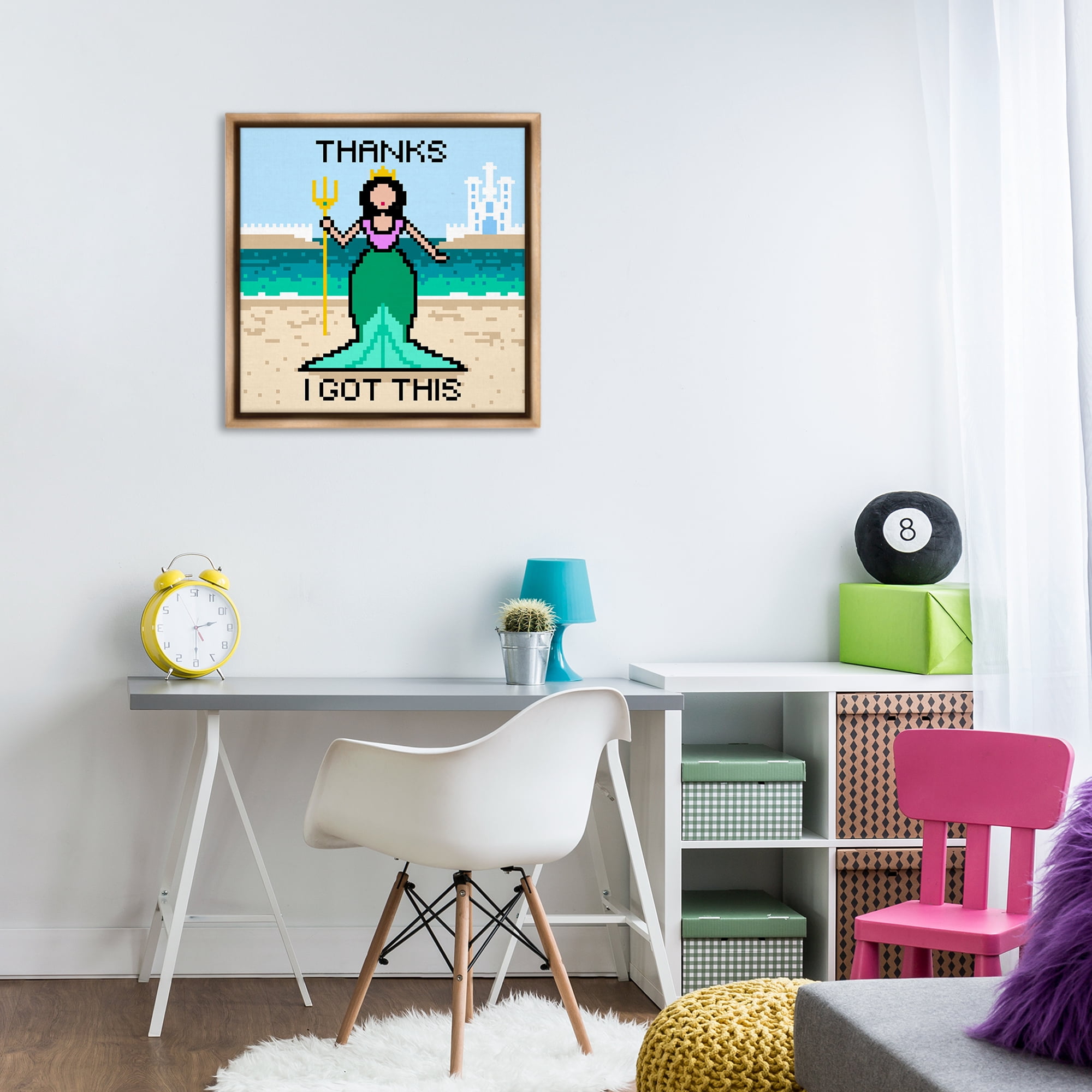 Stupell Industries I Got This Pixel Mermaid People Painting Brown Floater Framed Canvas Art Print Wall Art, 25 x 25