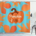 thumbnail image 1 of Pumpkin Spice Shower Curtain, Funny Pumpkin Please Lettering Fall with Leaves Frame, Fabric Bathroom Set with Hooks, 69W X 70L Inches, Brown Turquise and Burnt Sienna, by Ambesonne, 1 of 3