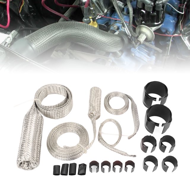 Stainless Steel Hose Cover Kit, Heat Resistant Universal Radiator Hose Sleeving Set, Universal Hose Dress Up Kit for Vehicle