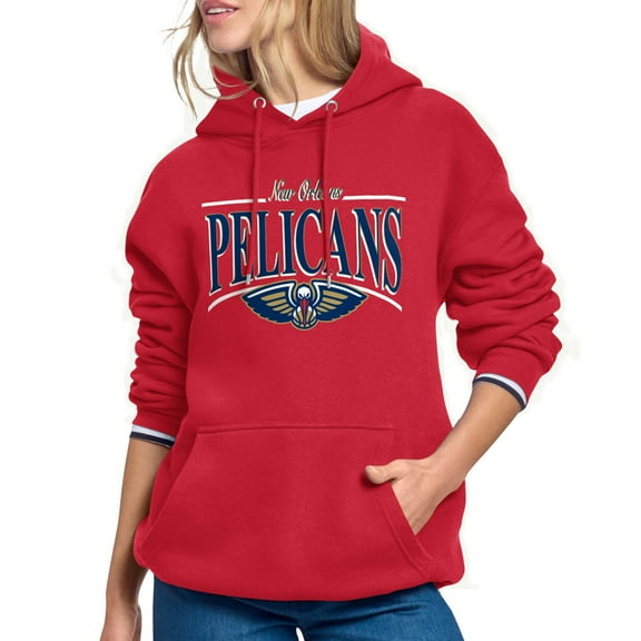 Women's Starter Red New Orleans Pelicans Arch Stripe Fleece Hoodie