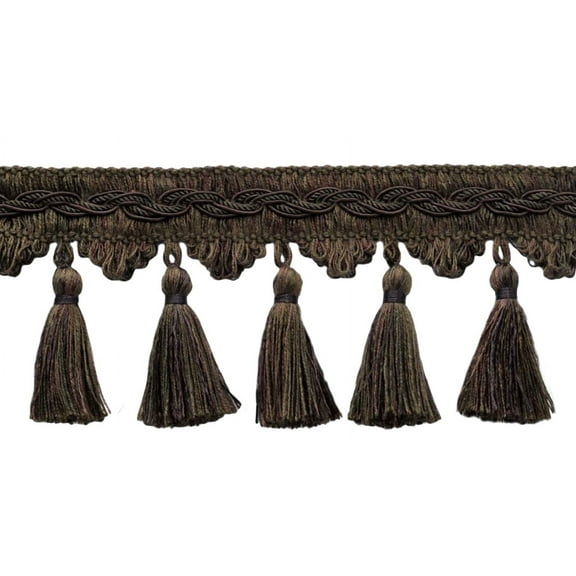3 1/2" (8.5cm) Veranda Collection Elegant Scalloped Tassel Fringe Trim # VTF035,, Umber Brown #VNT27 (Dark Brown) Sold By The Yard (36"/3 ft/0.9m)