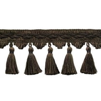 3 1/2" (8.5cm) Veranda Collection Elegant Scalloped Tassel Fringe Trim # VTF035,, Umber Brown #VNT27 (Dark Brown) Sold By The Yard (36"/3 ft/0.9m)