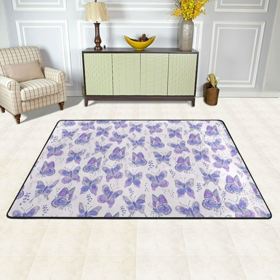 XMXY Area Rugs Doormat Outdoor Entrance, Nature Pink Vintage Butterfly Facecloth Non-slip Floor Mat Rug for Living Room Kitchen Sink Area Indoor,36"x24"